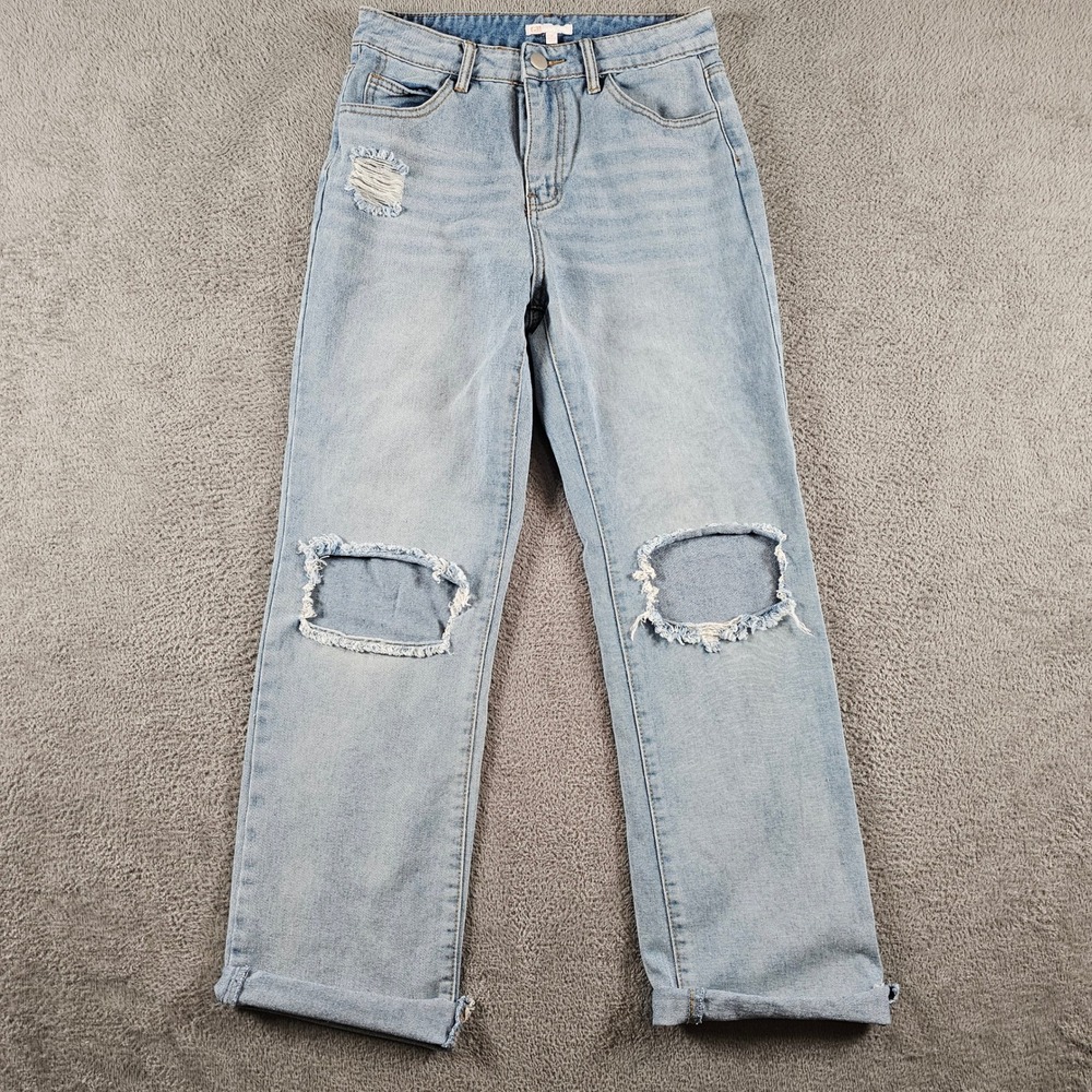GB Distressed High Rise Straight Leg Jeans Light Wash Blue Juniors Size 7